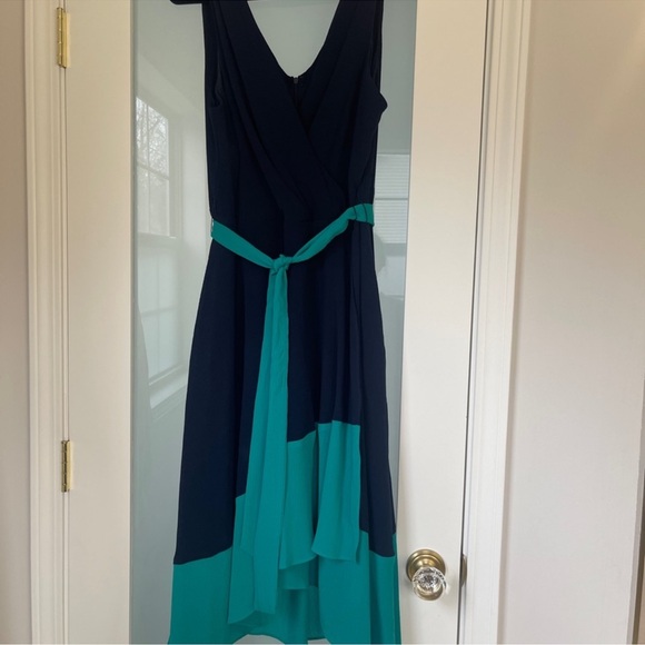 DKNY Navy and Teal High Low Dress - Picture 1 of 5